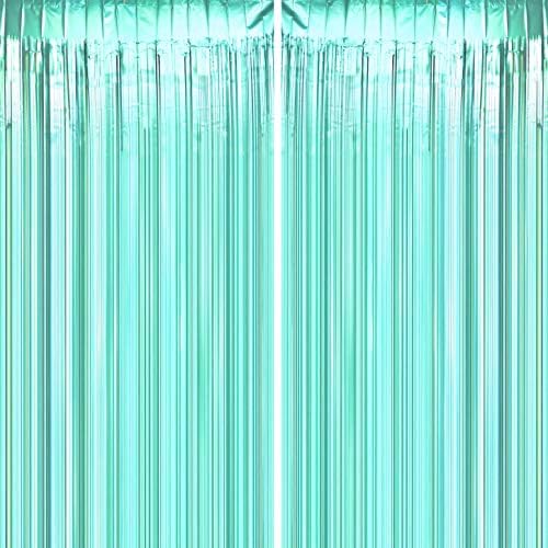 Teal Blue Tinsel Foil Fringe Curtains - 2pc
