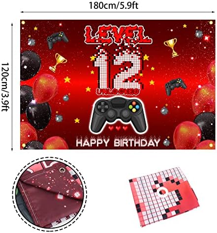 Level 12 Unlocked Birthday Backdrop Banner Red Black