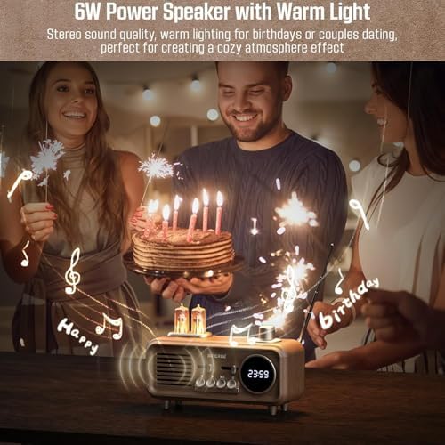 Retro Radios FM Portable Bluetooth Speaker with Night Light and Clock Display
