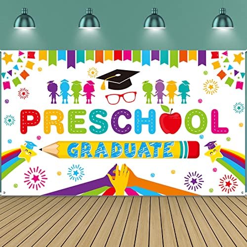 Tudomro Preschool Graduation Backdrop Banner 728 x 433 in White
