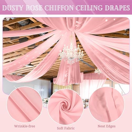 6 Panels Dusty Rose Ceiling Drapes for Wedding and Events