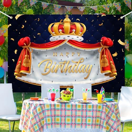 Royal King Prince Birthday Banner Backdrop with Golden Crown Cloak