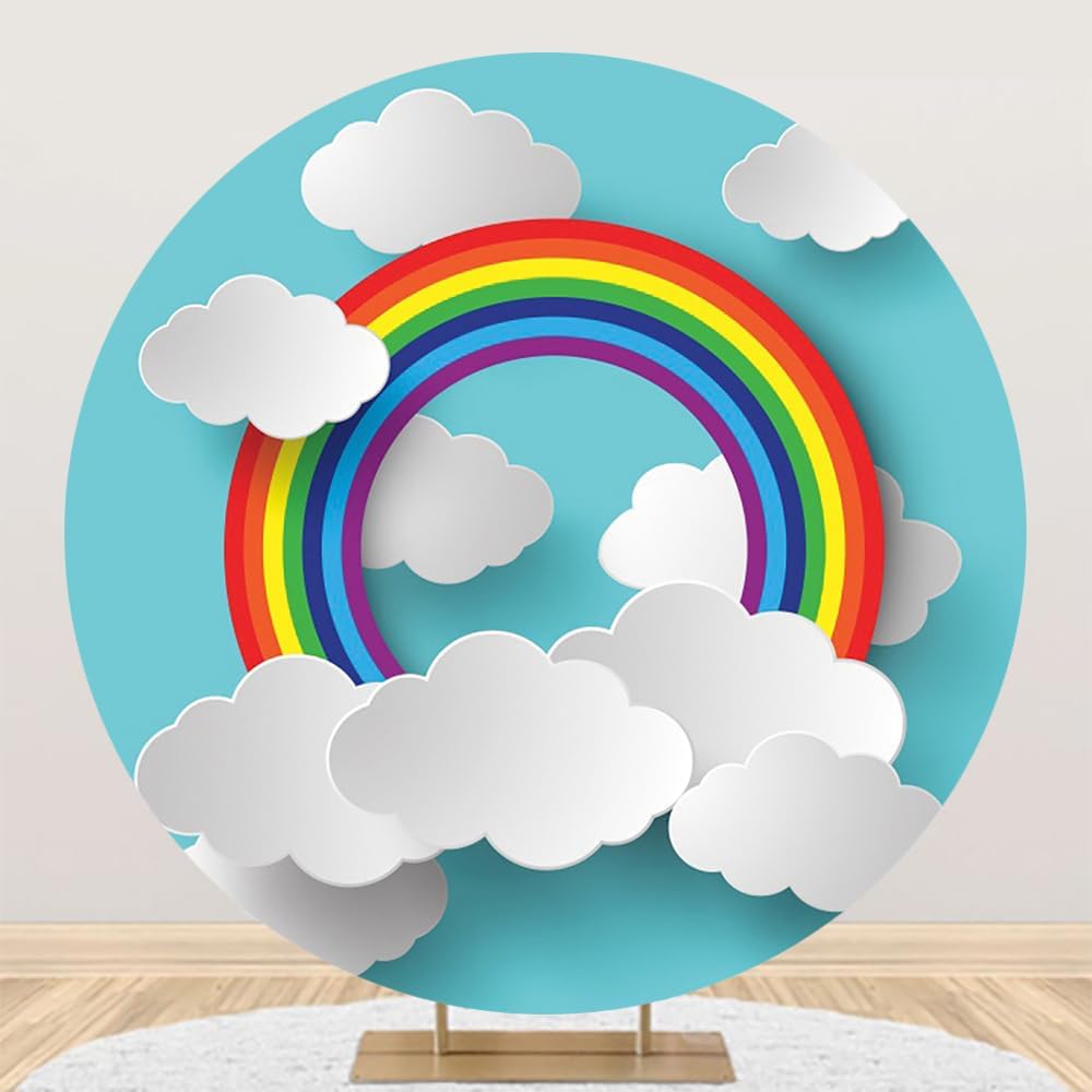 Renaiss 7x7ft Rainbow Round Backdrop Cover for Photoshoots and Parties