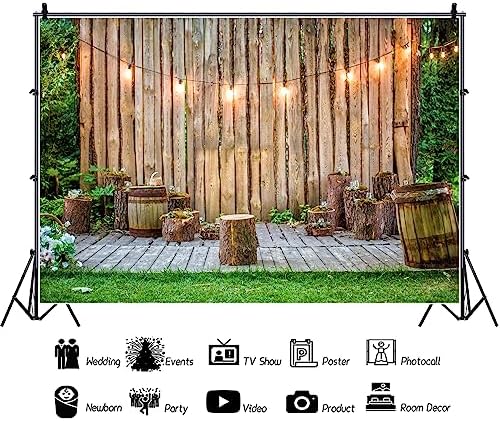 Baocicco Wooden Wall Backdrop 12x8ft Rustic Planks Log Green Grassland Photo Studio Background