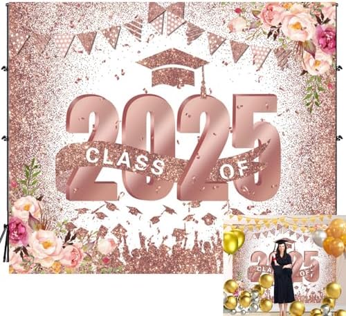 Graduation Class of 2025 Pink Floral Photo Backdrop 10x8ft Vinyl