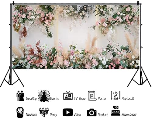 Yeele 15x8ft Pink White Wedding Backdrop with Rose Flowers