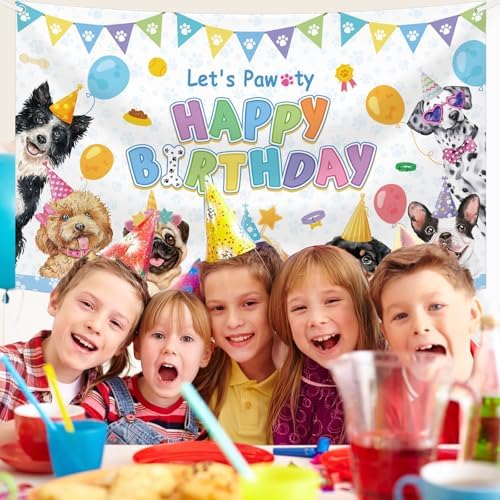Dog Birthday Decorations Blue Puppy Party Banner Backdrop