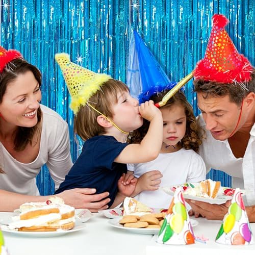 KEJ Tinsel Curtain Backdrop Blue 2 Packs Birthday Decorations