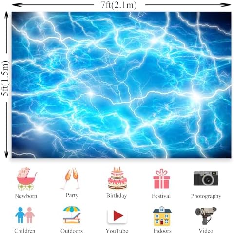 Lightning Sky Backdrop 7x5ft Blue Storm Background
