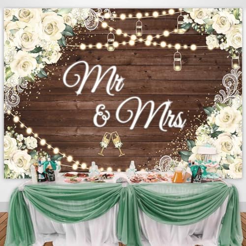 7x5ft Floral Mr And Mrs Photo Booth Backdrop