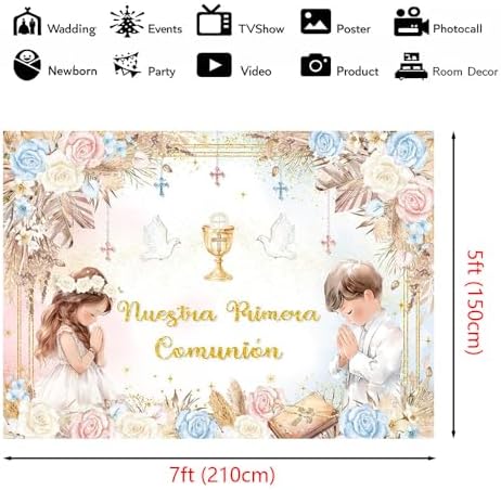 MEHOFOND First Holy Communion Backdrop 7x5ft