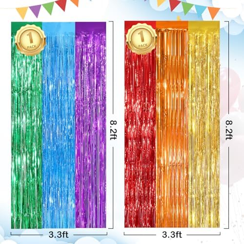 Rainbow Foil Curtain Streamers 2 Pack for Parties