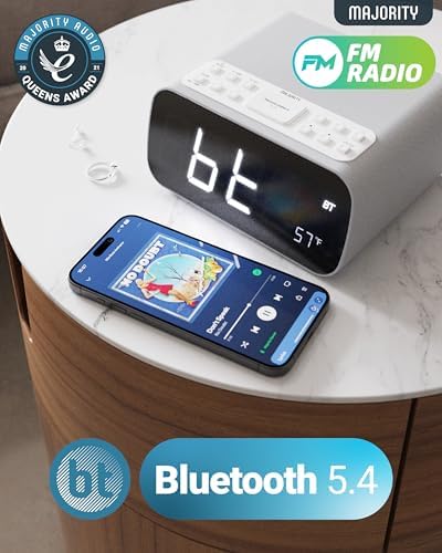 Majority Bluetooth Alarm Clock with Wireless Charging and FM Radio