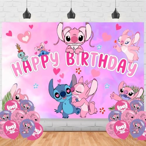 Pink Angel Birthday Backdrop Banner 59x354 Inches