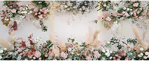 Yeele 15x8ft Pink White Wedding Backdrop with Rose Flowers