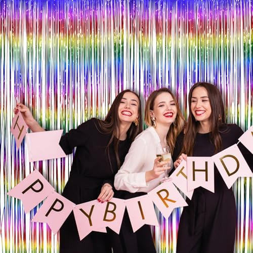 BRAVESHINE Fringe Backdrop Tinsel Foil Curtains - 2 Pack