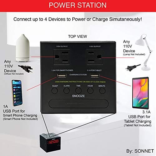 Sonnet Alarm Clock Charging Station with Bluetooth and AMFM Radio