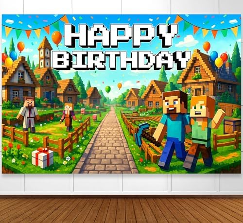 Pixel Gaming Birthday Banner Boy 6x4ft Decor