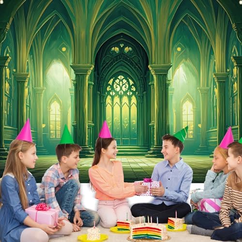 Tranqun Green Castle Backdrop for Party Decorations