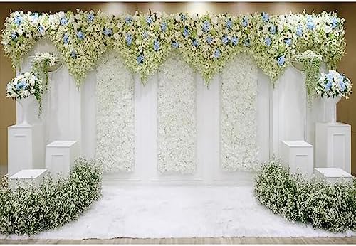 8x6ft White Green Floral Wedding Backdrop for Photography