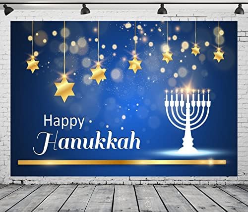 BELECO 5x3ft Hanukkah Photo Backdrop Blue with Golden Stars