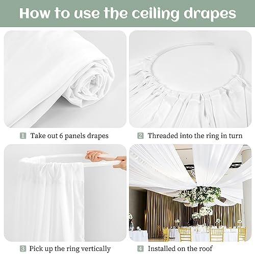 6 Panels White Ceiling Drapes Wedding Decorations
