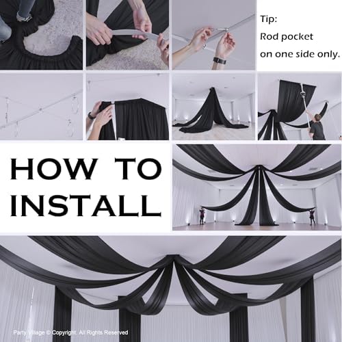 PartyVillage 10ft x 20ft Black Ceiling Curtain for Weddings
