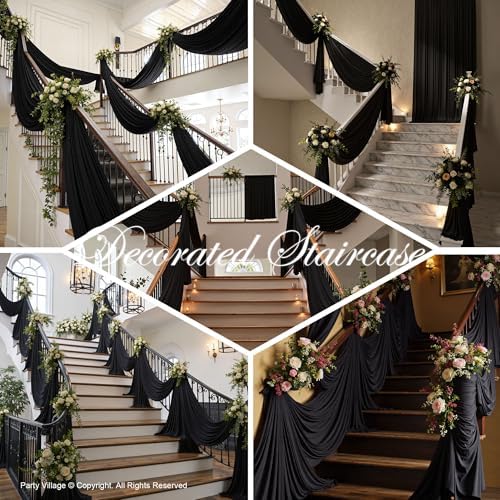 PartyVillage 10ft x 20ft Black Ceiling Curtain for Weddings