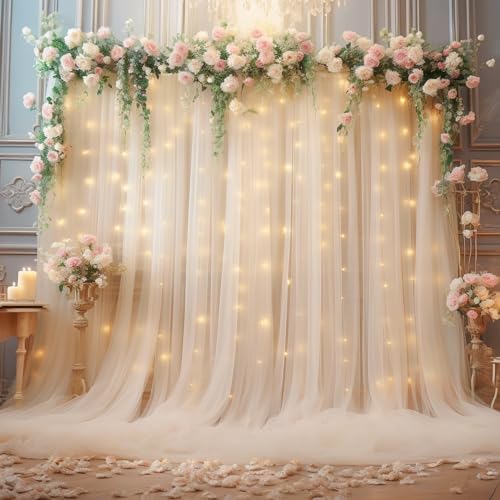 20ft X 10ft Champagne Tulle Backdrop for Parties and Weddings