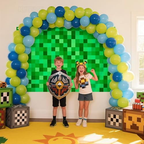 36x6ft Green Pixel Birthday Backdrop Gamer Party Decor