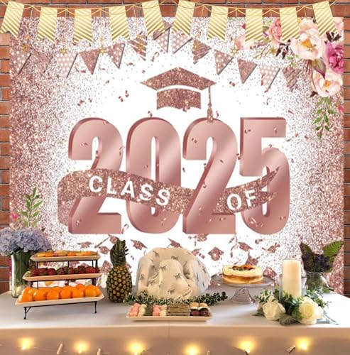 Graduation Class of 2025 Pink Floral Photo Backdrop 10x8ft Vinyl