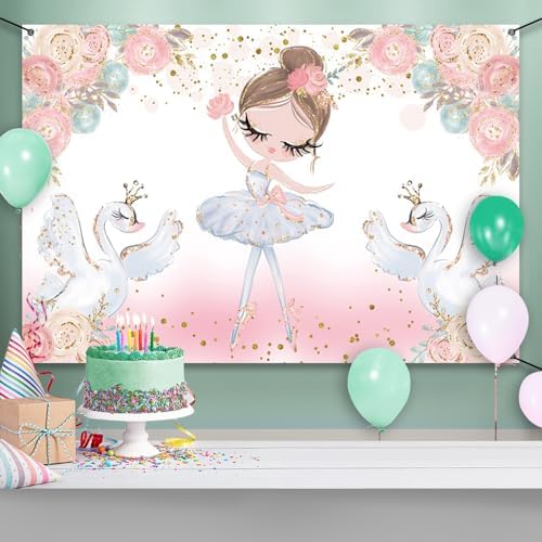 DORCEV Glitter Swan Birthday Banner Backdrop for Girls