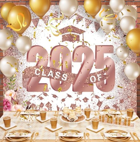 Graduation Class of 2025 Pink Floral Photo Backdrop 10x8ft Vinyl