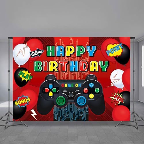 Video Game Birthday Party Backdrop Banner 5x3ft Foldable Gaming Theme