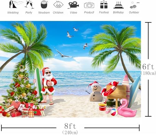 8x6 FT Summer Beach Christmas Party Backdrop