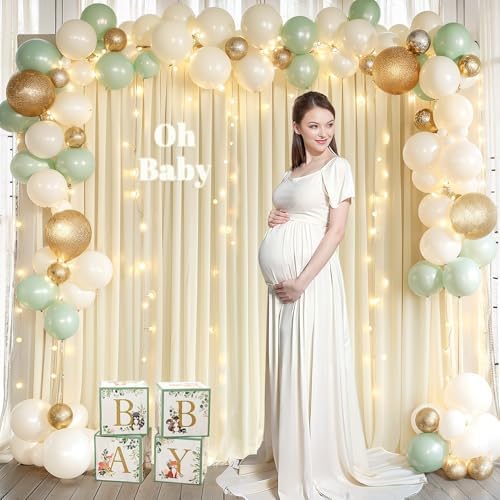 Wish Care 10x10ft Ivory Backdrop Curtain with Lights