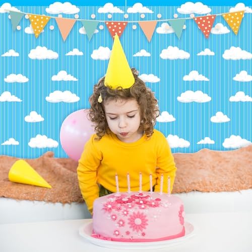 4PCS Blue Sky White Clouds Party Decor Curtains