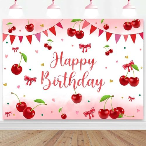 Sensfun Cherry Birthday Backdrop for Girls Party