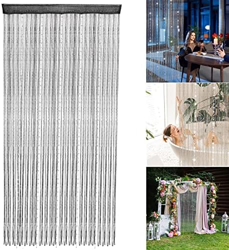 Black Beaded String Curtain for Door 36x77 Inch
