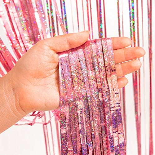 BraVeshine Rose-Gold Tinsel Curtain Backdrop - 2Pcs 32x82ft