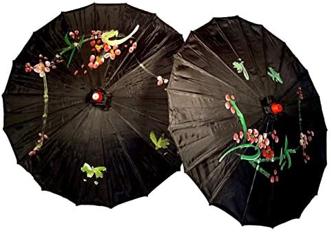 TJ Global 33 Bamboo Parasol Umbrellas Pack of 2 Black