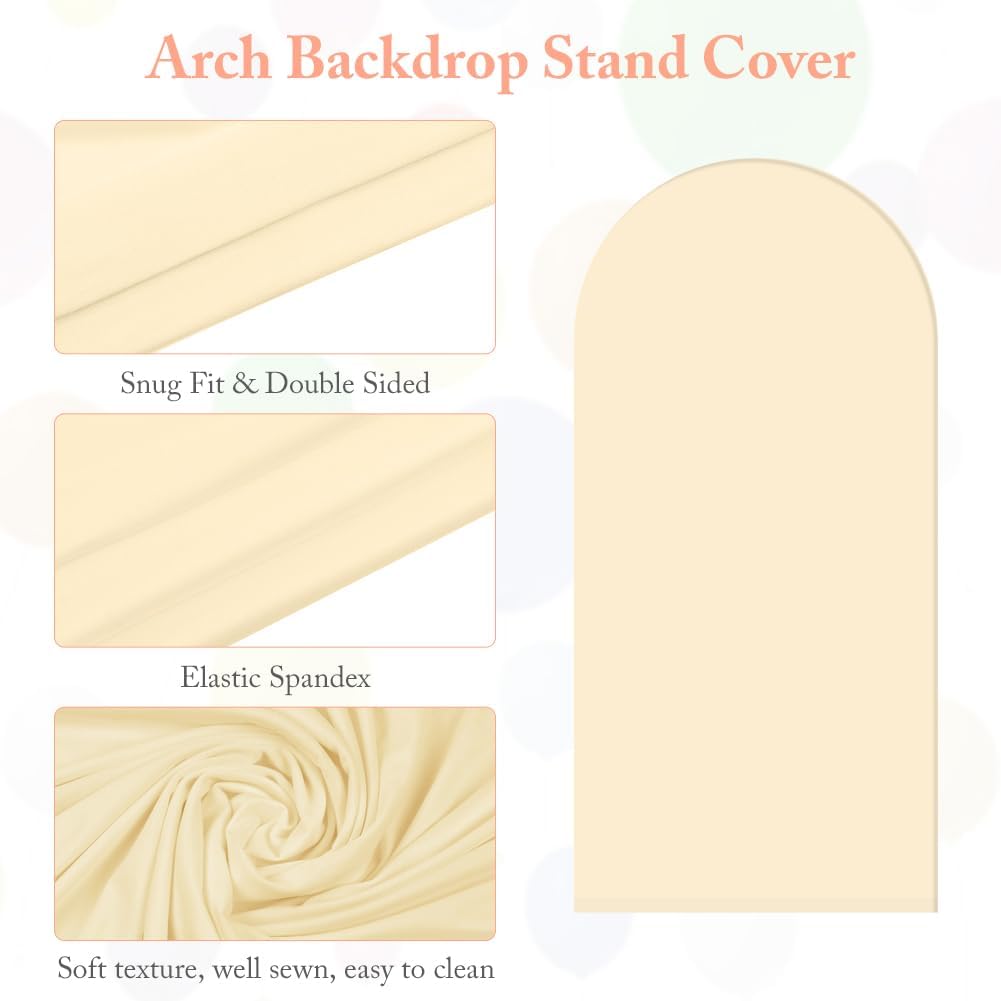 Beige Spandex Wedding Arch Cover with Round Top 72ft