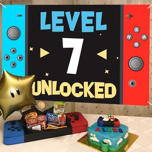 Level Up Happy 7th Birthday Banner Photo Booth Prop