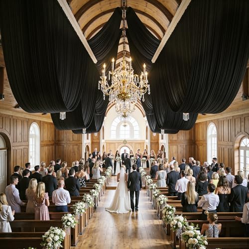 PartyVillage 10ft x 20ft Black Ceiling Curtain for Weddings