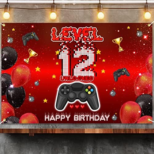 Level 12 Unlocked Birthday Backdrop Banner Red Black