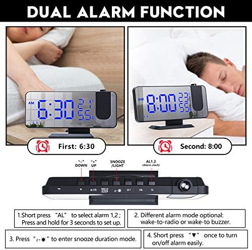ThreeH Projection Alarm Clock with 4 Dimmer and 180 Degree Rotation