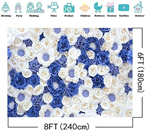 8x6 Ft Blue White Flowers Photography Backdrop for Weddings and Parties