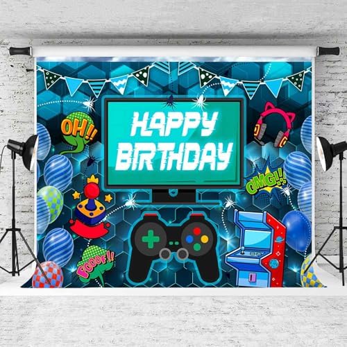 Video Game Birthday Backdrop 7x5ft Blue