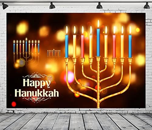 BELECO 8x6ft Hanukkah Photo Backdrop with Golden Glitter and Bokeh Lights