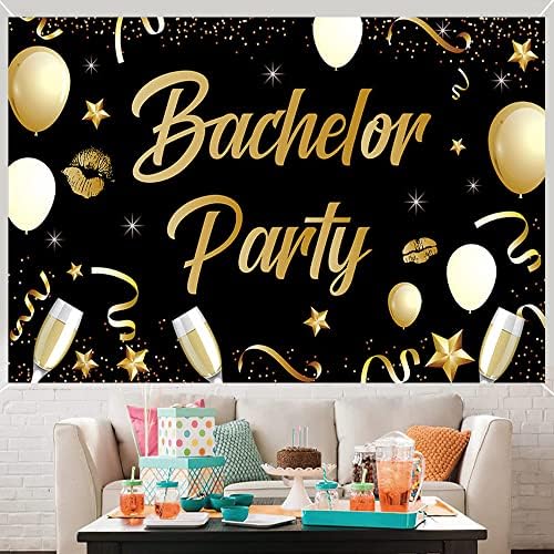 Large Black and Gold Bachelor Party Backdrop Balloon Sign